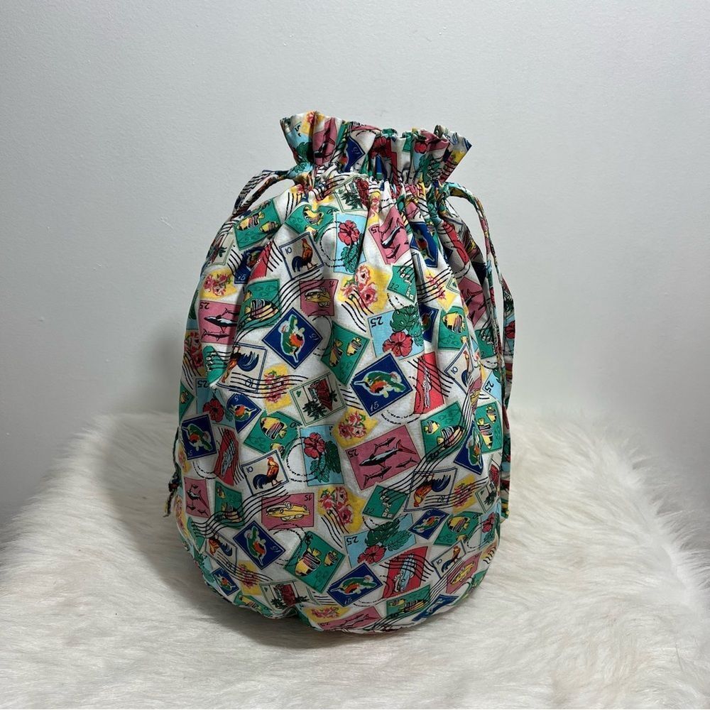 Retired Print Cuban Postage Stamp Vera Bradley Drawstring Fabric Tote - Picture 3 of 8